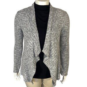 LOFT Cardigan Sweater Jacket Womens M Gray White Tweed Bouclé Open Front